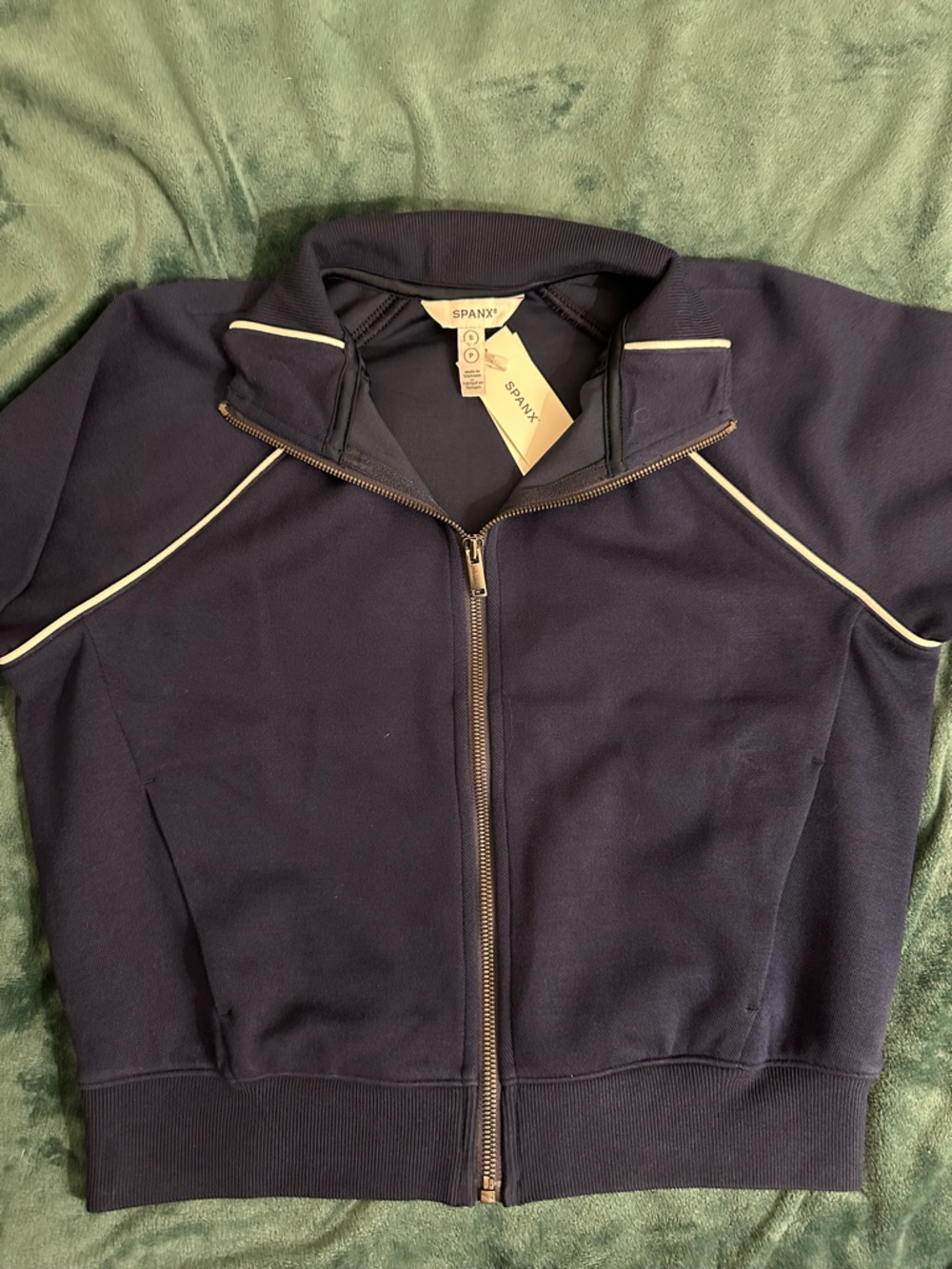 SPANX NWT Navy Bomber Jacket with White Piping - Picture 9 of 16
